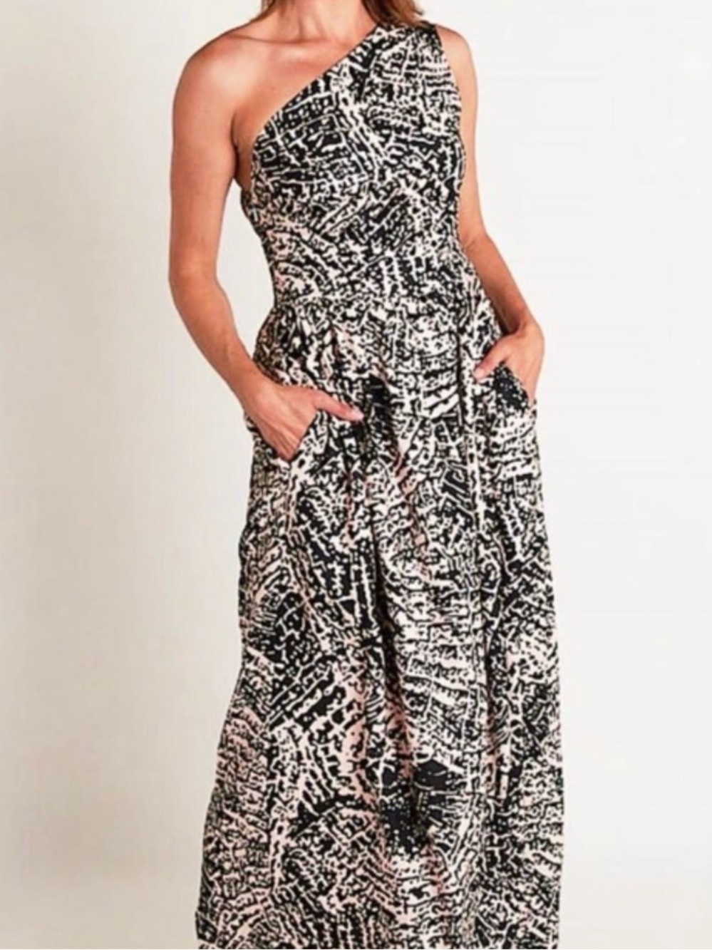 CK Bradley One-Shoulder Black & White Printed Maxi Dress